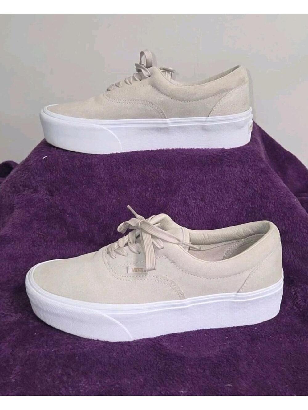 VANS Era Stackform French Oak Shoes Tan Beige Platform Suede Womens Sz 10.5